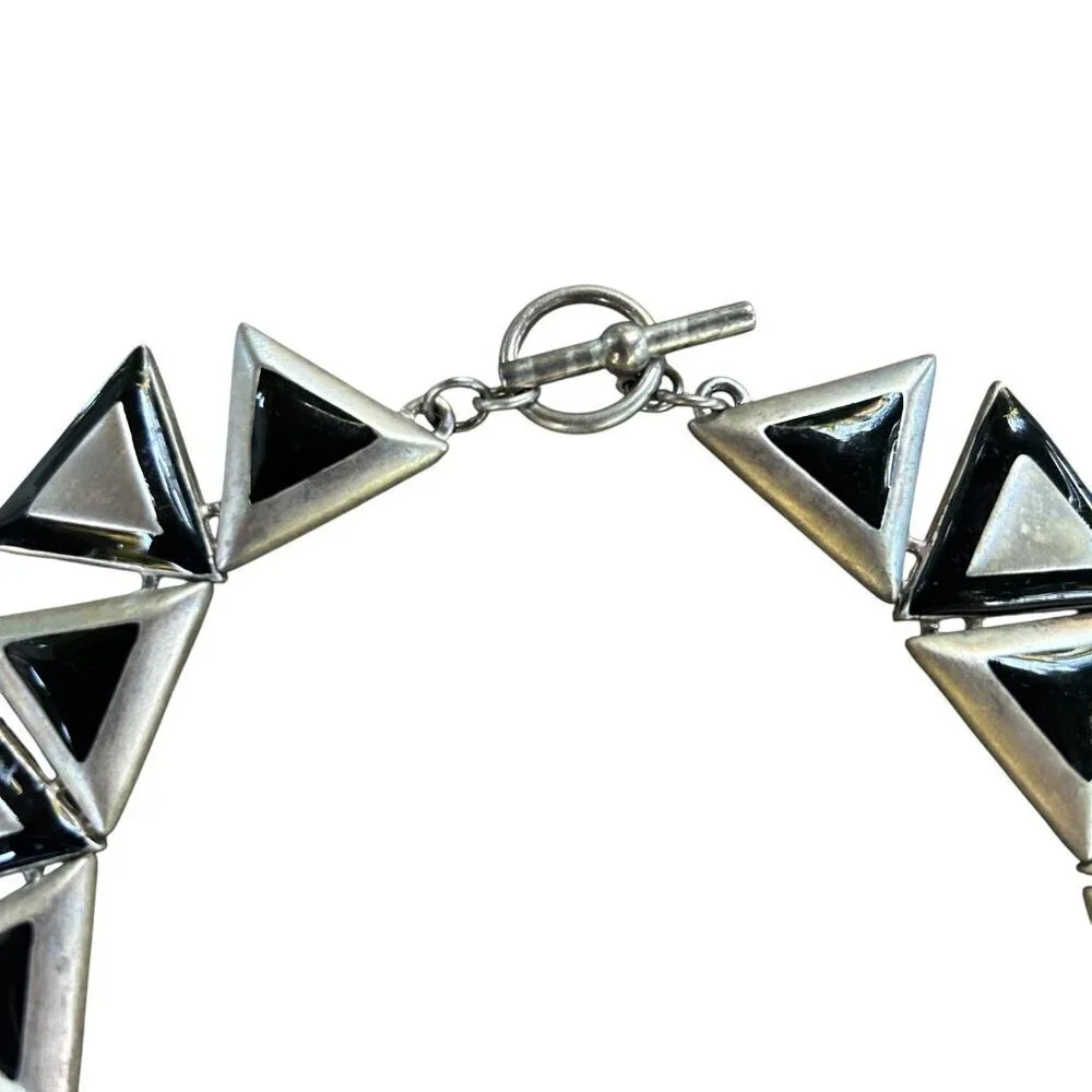 Vintage Black Enamel And Silver Metal Triangle Fashion Choker Necklace